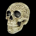 Man Displaying Intricate Patterned Decorative Skull Against Black Background 3d model