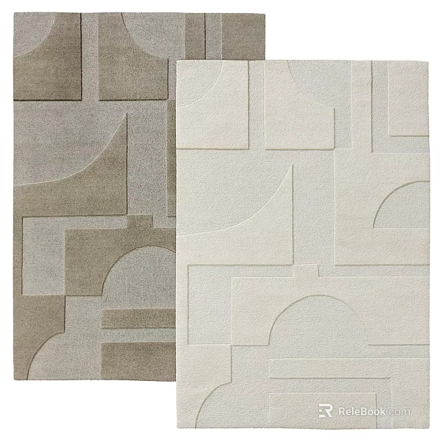 Modern Minimalist Square Rugs with Geometric Patterns in Gray and Off White 3d model