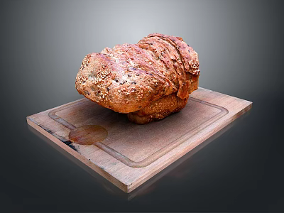 Fresh Homemade Whole Grain Bread On Wooden Cutting Board With Seeds 3d model