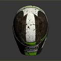 Rusty Worn Weapon Helmet With Alpinestars Logo And Green Stripes