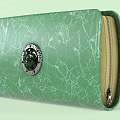 Green Wallet With Cracked Texture Round Decorative Clasp Open State Light Colored Lining 3d model