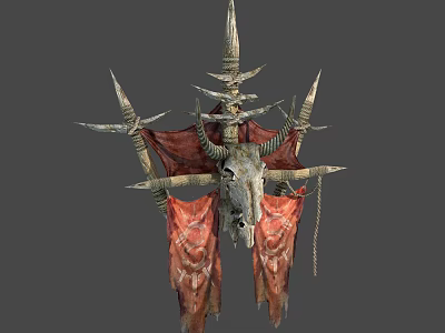 Decorative Wall Hanging With Goat Skull Spikes And Red Fabric Ornamental Design 3d model