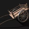 Vintage Wooden Cart With Large Spoked Wheels And Rustic Wooden Structure
