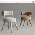 Modern White And Beige Dining Chairs With Round Padded Backrests And Golden Metal Legs