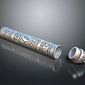 Ornate Silver Carved Decorative Tube With Intricate Patterns And Lid