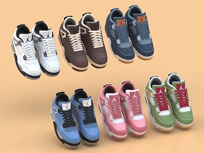 Colorful High Top Sneakers in Assorted Hues with Retro Design Elements 3d model
