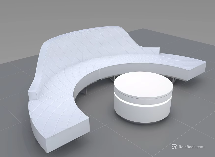 Modern White Curved Multi Person Sofa With Round Coffee Table Interior 3d model