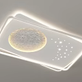 Modern White Rectangular Ceiling Light With Illuminated Moon And Stars Design 3d model