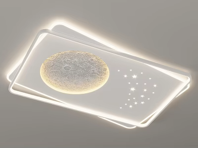 Modern White Rectangular Ceiling Light With Illuminated Moon And Stars Design 3d model