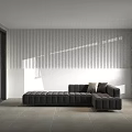 Dark Gray Velvet Sectional Sofa With Square Tufted Design And Accent Pillows