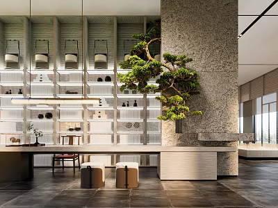 New Chinese Style Sales Office Sales Office Bar Area Leisure Water Bar Area Pine Tree Landscape Sales Office Hall Sand Table Area 3d model