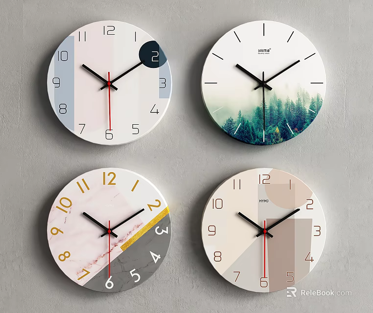 Modern Decorative Wall Clocks With Geometric Patterns Natural Scenery And Minimalist Designs 3d model 