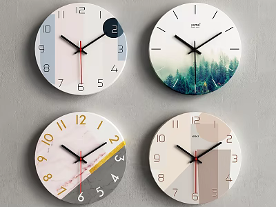 Modern Decorative Wall Clocks With Geometric Patterns Natural Scenery And Minimalist Designs 3d model
