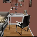 Cozy Study Desk Setup With Desk Lamp Grid Wall Stationery And Ergonomic Chair