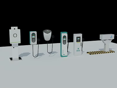 Various Electric Vehicle Charging Stations With Digital Screens And Charging Plugs 3d model