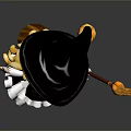 Anime Game Character In Witch Costume With Yellow Hat Holding Magic Staff and Broom