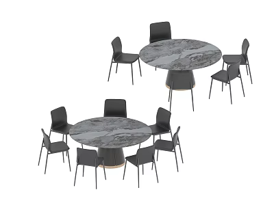 Round Marble Dining Tables With Black Chairs For Modern Dining Space 3d model