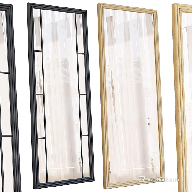 Modern Decorative Mirror With Slim Black And Gold Metal Frame Styles 3d model 