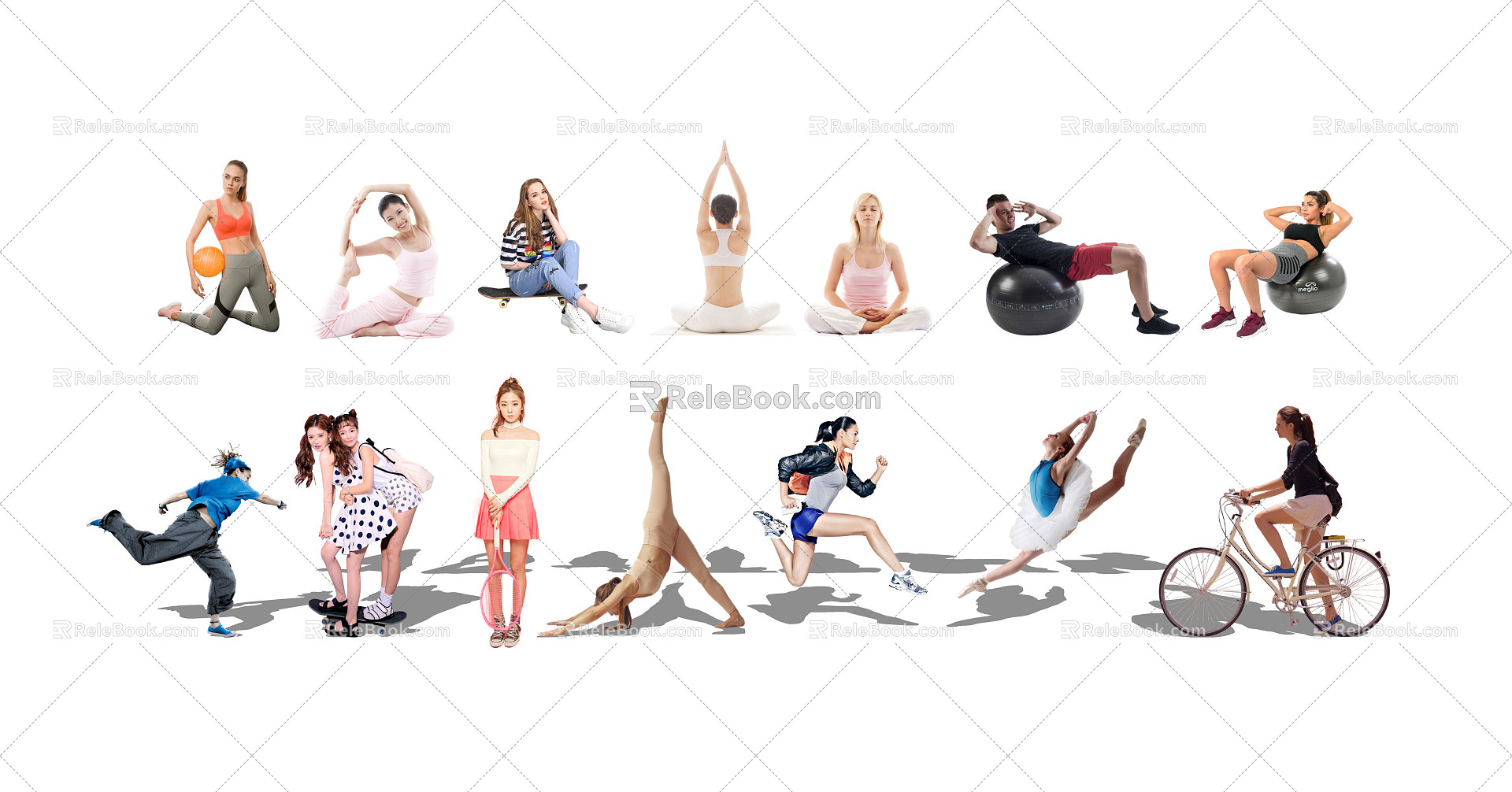 Modern Multiplayer Sports Figure Dance Yoga Fitness 3d model