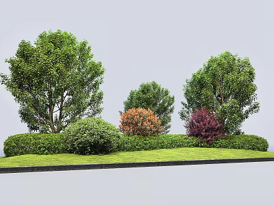 Colorful Garden Shrubs of Various Sizes with Well Trimmed Hedge and Green Lawn 3d model