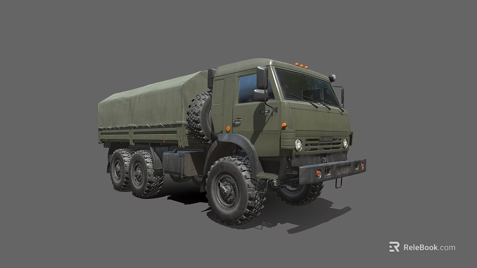 Green Military Style Utility Truck With Canvas Cover And Large Off Road Tires 3d model 