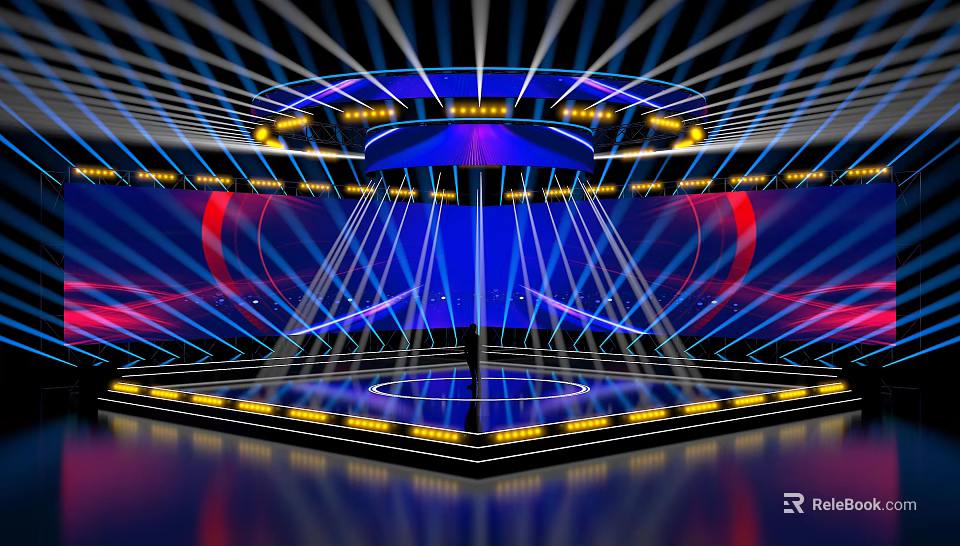 Stage Setup With Bright Lights And Colorful Backdrop 3d model 