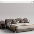 Modern Upholstered Double Bed With Gray Beige Bedding Pillows And Side Tables 3d model
