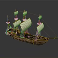 Vintage Wooden Sailing Ship with Multiple Masts and White Sails 3d model