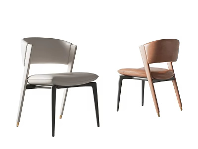 Modern Minimalist Dining Chairs in Light Gray and Brown with Sleek Black and Wooden Legs 3d model