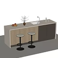 Modern Bar Counter Design With White Countertop Wooden And Dark Cabinets Sink Faucet And Stools