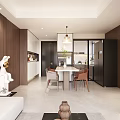 Modern Living Dining Room Interior with Wooden Walls Sofa Dining Table And Decorative Items