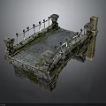 Ancient Stone Bridge With Cobblestone Surface Metal Railings And Mossy Pillars
