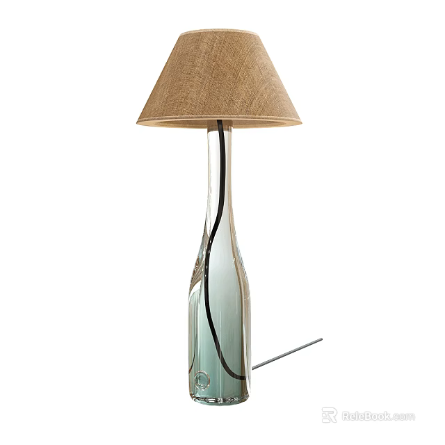 Modern Glass Bottle Table Lamp With Burlap Shade And Light Blue Base 3d model