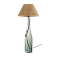 Modern Glass Bottle Table Lamp With Burlap Shade And Light Blue Base 3d model