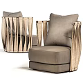 Elegant Modern Single Sofa With Ribbed Metallic Frame And Gray Fabric Cushion 3d model