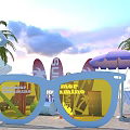 Summer Beach Event Setup With Palm Trees Sunglasses Decor And Signage