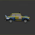 Yellow And Blue Rally Style Toy Car With Roof Lights And Decals