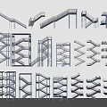 Various Staircase Designs With Metal Frames Handrails And Spiral Structures 3d model