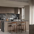 Modern Kitchen With Wooden Cabinets Marble Island Counter Bar Stools And Natural Light