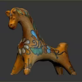 Colorful Ceramic Horse Sculpture With Floral Patterns And Bright Orange Base