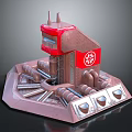 3D Industrial Facility Model With Red Structure Emblem Pipes And Platform Base