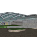 Modern Curved Architectural Design With Glass Roof Green Space And Water Features