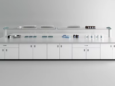 Modern Laboratory Workbench With White Cabinets Lab Equipment And Glass Shelves 3d model
