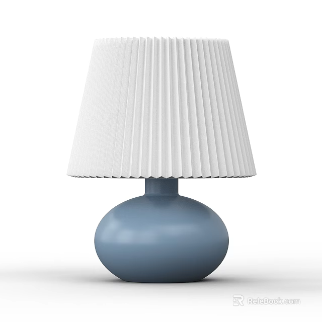 Modern Table Lamp With Pleated White Lampshade And Blue Spherical Base 3d model