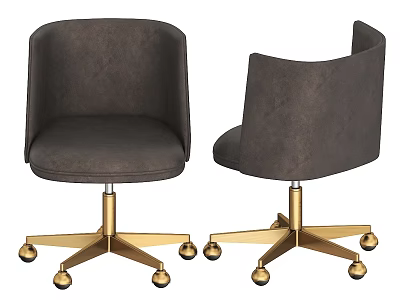 Modern Dark Gray Upholstered Office Chair With Gold Base And Wheels 3d model