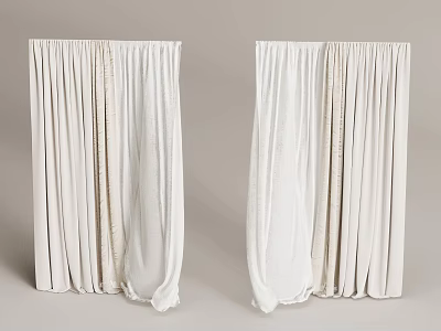 White Curtains With Textured Fabric Draped In Open And Closed Designs 3d model