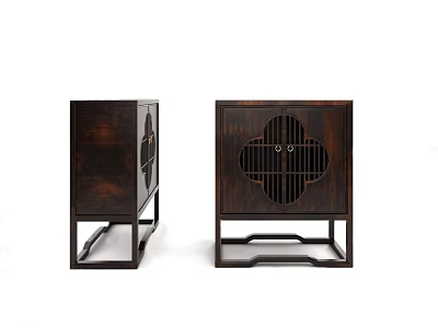 Traditional Chinese Style Wooden Entryway Cabinet And Side Cabinet With Lattice Door Design 3d model