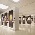 Spacious Bright Exhibition Hall Interior With Paintings Sculptures White Display Pedestals And Recessed Ceiling Lights