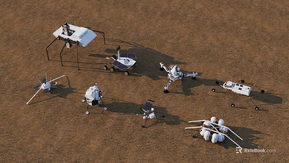 Mars Surface Exploration Equipment With Rovers Landers Drones And Tools 3d model 