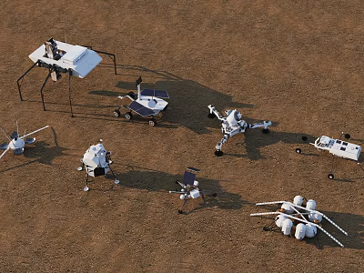 Mars Surface Exploration Equipment With Rovers Landers Drones And Tools 3d model
